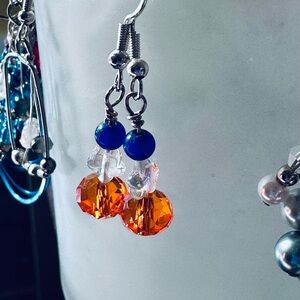 Vibrant Broncos Blue and Orange Fan Earrings Crystal Earrings